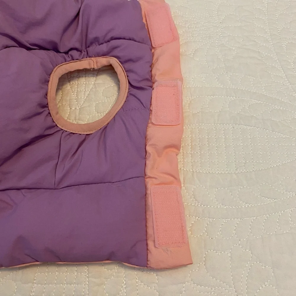 Purple and Pink Puffer Jacket for dogs with a Pull String and Slot For Leash.